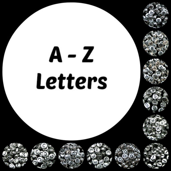 100 Pcs SILVER Acrylic Single Letter Coin Beads A - Z Disc Alphabet Bead 7mm ML