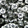 100 Pcs SILVER Acrylic Single Letter Coin Beads A - Z Disc Alphabet Bead 7mm ML K