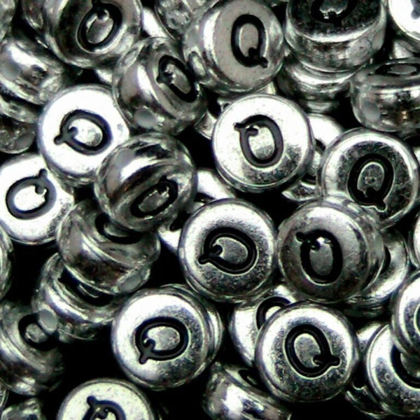 100 Pcs SILVER Acrylic Single Letter Coin Beads A - Z Disc Alphabet Bead 7mm ML Q