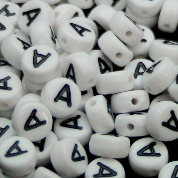 100 Pcs WHITE Acrylic Single Letter Coin Beads A - Z Disc Alphabet Bead 7mm ML A