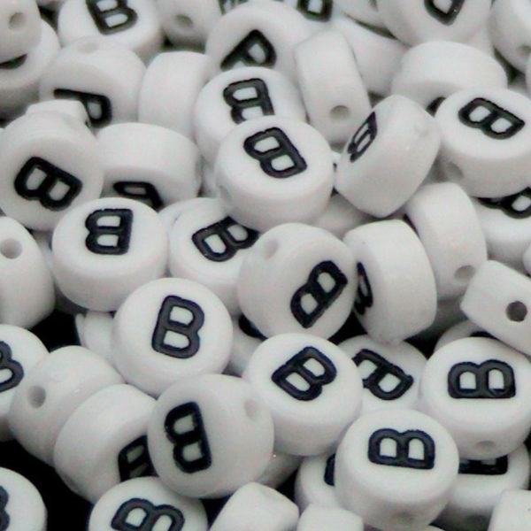100 Pcs WHITE Acrylic Single Letter Coin Beads A - Z Disc Alphabet Bead 7mm ML B