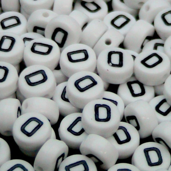 100 Pcs WHITE Acrylic Single Letter Coin Beads A - Z Disc Alphabet Bead 7mm ML D
