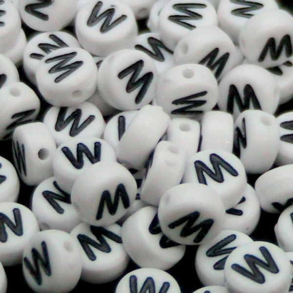 100 Pcs WHITE Acrylic Single Letter Coin Beads A - Z Disc Alphabet Bead 7mm ML W