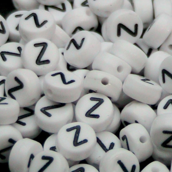 100 Pcs WHITE Acrylic Single Letter Coin Beads A - Z Disc Alphabet Bead 7mm ML Z