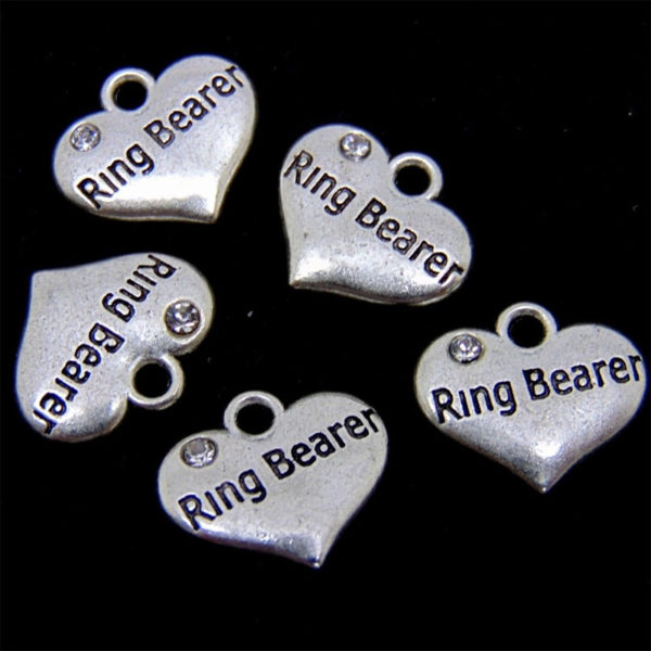 5 Pcs Tibetan Silver Heart Charms Pendants ML Ring Bearer