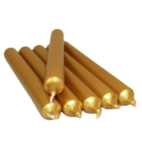 6 x Dinner Bistro Candles NON-DRIP Tapered Candles ML Gold