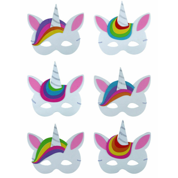 6 Assorted Unicorn Foam Masks Party Bag Fillers