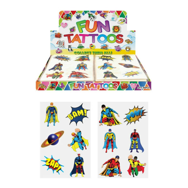 72 Childrens Super Hero Temporary Tattoos Kids Loot Party Bag Fillers
