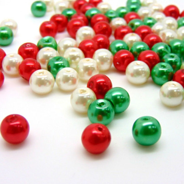 Round Glass PEARL Beads Various Sizes and Colours ML Xmas Mix