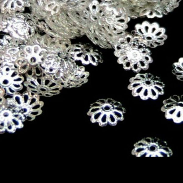 300 Pcs - Silver Plated 8mm Bead Caps Jewellery Findings Craft G83
