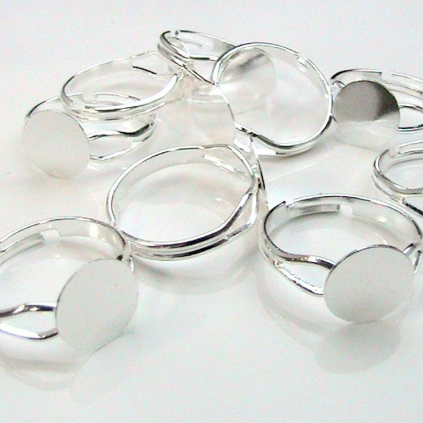 10 x Silver Plated Adjustable Ring Blanks 10mm Flat Pad Glue Jewellery E128
