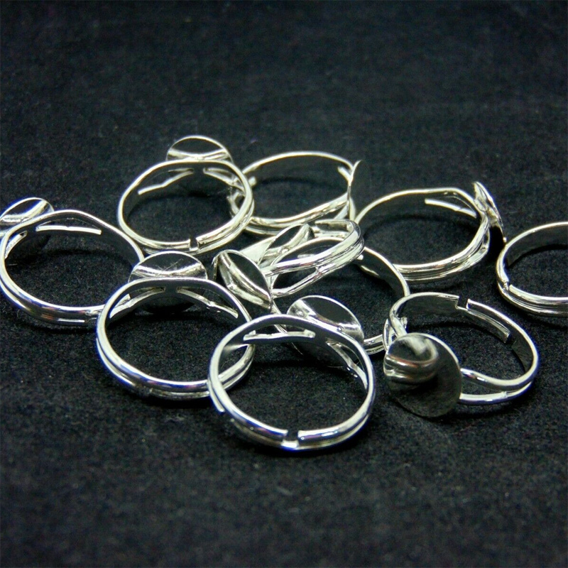 10 x Silver Plated Adjustable Ring Blanks 10mm Flat Pad Glue Jewellery E128 