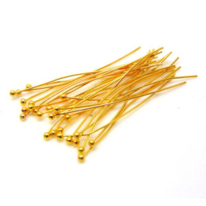 100 Pcs - 30mm Gold Plated Ball Head Pins Jewellery Craft Findings Beading H50