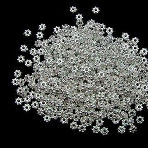 100x 4mm Silver Plated Daisy Spacer Beads Jewellery B15