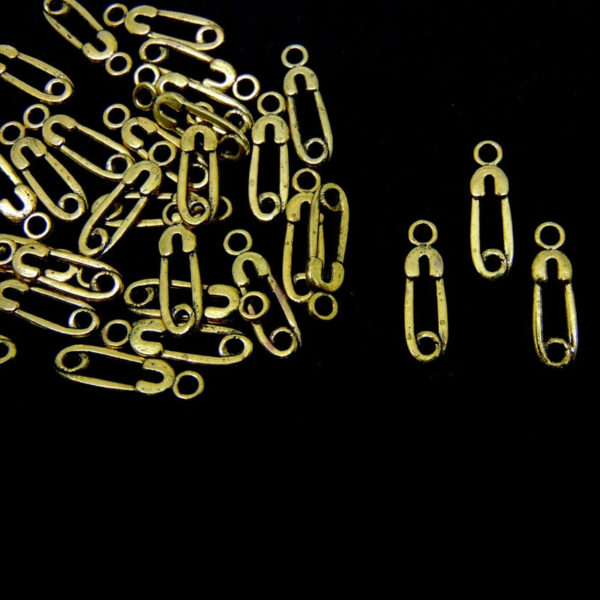 30 Pcs - 16mm Antique Golden Tibetan Golden Safety Pin Pins Charms Baby i42