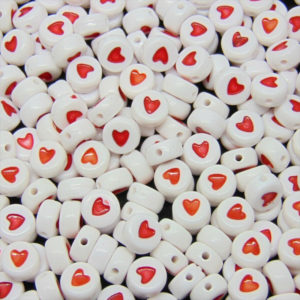 7mm Red & White Heart Coin Spacer Beads Letter Alphabet Style Jewellery Kids ML
