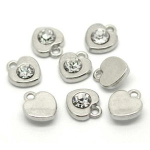 8 x 12mm Silver Tone Tibetan Silver Rhinestone Hearts Pendants Charms Craft S198