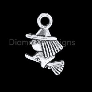 20 Pcs Tibetan Silver Flying Witch Charms Broomstick Halloween Craft J171