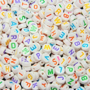 100 Pcs - 7mm White Alphabet Letter Beads Mixed Colour Round Kids Beads F168