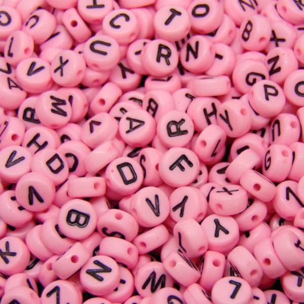 100 x 7mm Pink Random Mixed Alphabet Letter Beads Round Craft Bead E127