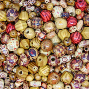 40g - ( APPROX 100+ BEADS ) Wooden beads mixed patterns & shapes Round Tube N166