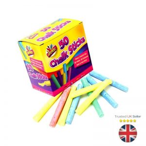50 x Mixed Colour & White Chalk Sticks Pack Kids Playground School Art Learning