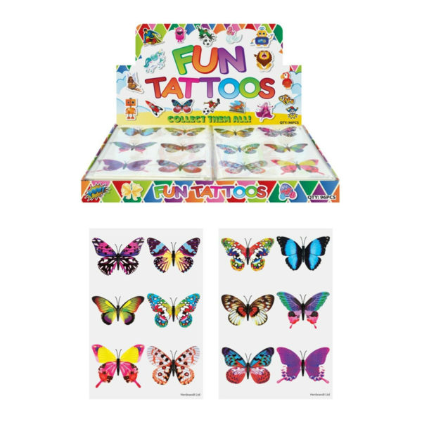 BUTTERFLY KIDS TEMPORARY TATTOOS Assorted Designs Party Bag Filler Loot Girls