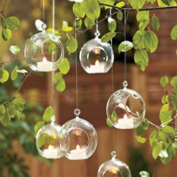 Clear Hanging Glass Bauble Ball Tealight Candle Holder Wedding Garden Decor ML