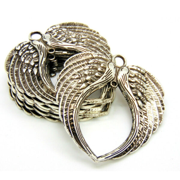 1 - Extra Large Tibetan Silver Angel Heart Wings Pendant Charm Linking 74mm D143