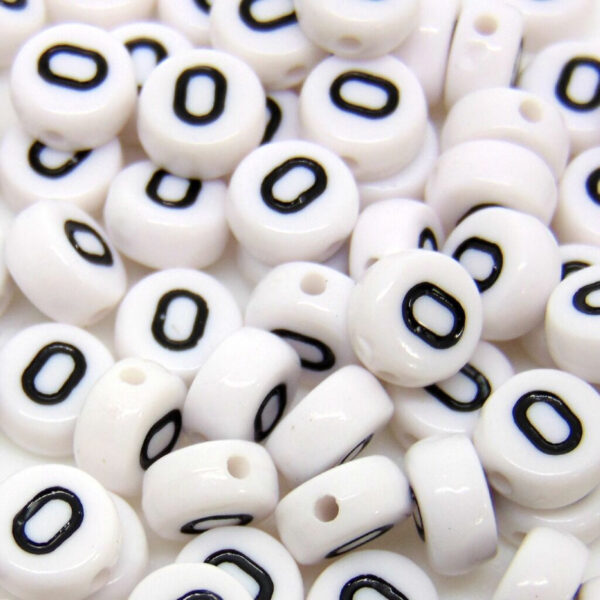 100 Pcs - WHITE Acrylic Number Coin Beads 0 - 9 Flat Disc Spacer Bead 7mm ML