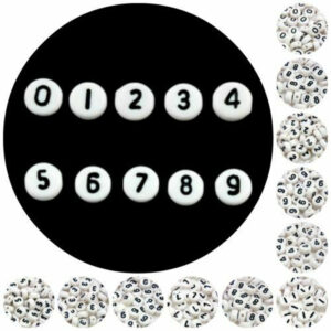 100 Pcs - WHITE Acrylic Number Coin Beads 0 - 9 Flat Disc Spacer Bead 7mm ML