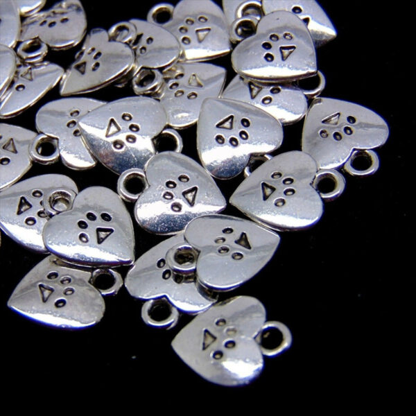 25 Pcs - Tibetan Silver Heart Paw Print Charms Jewellery Craft Pet Animal H86