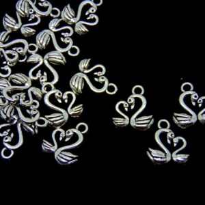 20 Pcs - Tibetan Silver Double Swan Charms 15mm Jewellery Craft Pendant D153