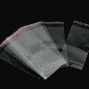 100 Pcs -  Clear Self Adhesive Cello Bag With Hole Jewellery 20cm x 9cm E347