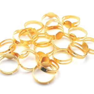 10 Pcs Gold Plated Adjustable Ring Blanks 8mm Flat Pad Glue Jewellery C148