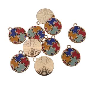 5 Pcs - Gold Enamel Autism Jigsaw Puzzle Charms Symbol Jewellery Beading E14
