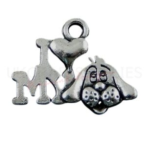 20 Pcs - Tibetan Silver " I Love My Dog " Charms Animal Pet Jewellery Beading D198