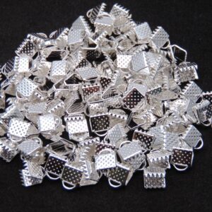 8mm x 6mm Silver Plated Ribbon Cord End Clasps Jewellery Findings Clamp