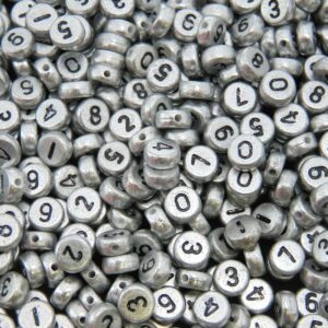 7mm Silver Metallic Acrylic Random Mixed Number Coin Beads Alphabet Bead