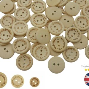 Wooden Buttons Handmade With Love 15mm 20mm 25mm Mixed Scrapbooking Crafts UK