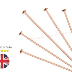40mm Rose Gold Plated Head Pins Jewellery Findings 0.7mm Thickness 2.2mm Head UK