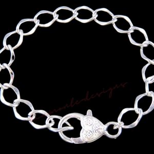 20cm Silver Plated Charm Bracelet Large Heart Lobster Link Chain UK