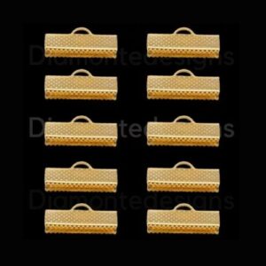 50 Pcs - 25mm Gold Plated Jewellery Ribbon End Clasps Clamp Tips Findings Craft UK - F146