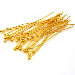 100 Pcs - 20mm Gold Plated Ball Head Pins Jewellery Craft Findings Beading Q118