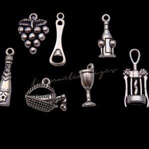 Tibetan Silver Wine Theme Fruit Vineyard Charm Pack Jewellery Keyring K59