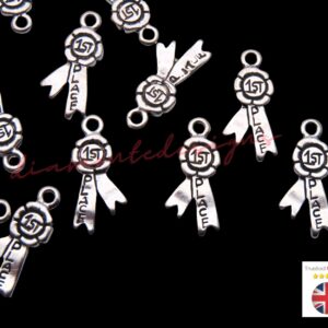 15 Pcs Tibetan Silver 1st Place Rosette Winners Charm Sport Competition WIN J273