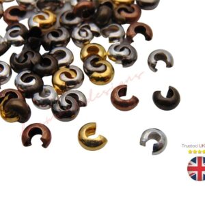 50 Pcs Mixed Colour Crimp Covers 5MM Jewellery Findings Silver Gold Plated Mixed UK